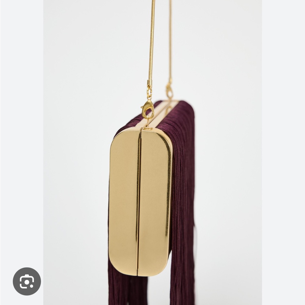 Zara NWT fringe clutch gold burgundy bag 6635/410 - Picture 6 of 8